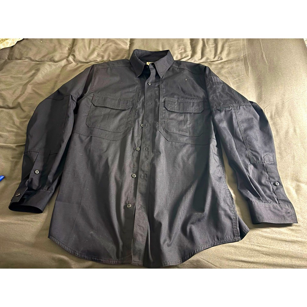 5.11 Tactical Mens Long Sleeve Button Front Shirt Black rip stop Medium